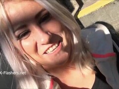 Blonde amateur babe Lissas public flashing and homemade voyeur footage Thumb