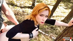 Girlfriend Deepthroat and Passionate Fuck in the Wood - Cum on Tongue Thumb